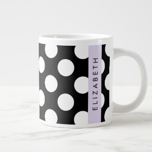 Black and White Polka Dots, Dotted, Your Name Large Coffee Mug