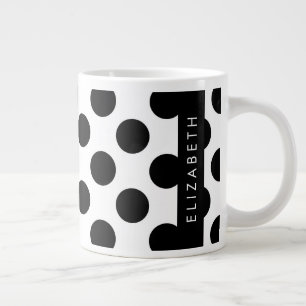 Black and White Polka Dots, Dotted, Your Name Large Coffee Mug