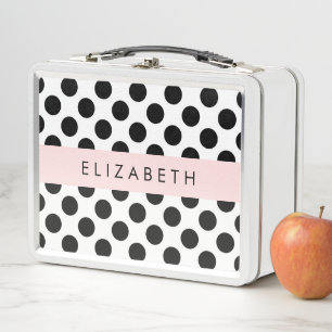 Black and White Polka Dots, Dotted, Your Name Metal Lunch Box