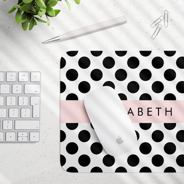 Black and White Polka Dots, Dotted, Your Name Mouse Pad (Creator Uploaded)