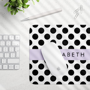 Black and White Polka Dots, Dotted, Your Name Mouse Pad