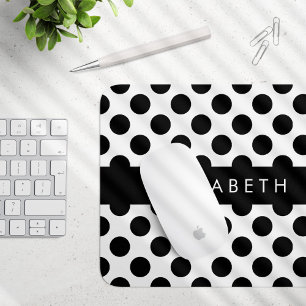 Black and White Polka Dots, Dotted, Your Name Mouse Pad