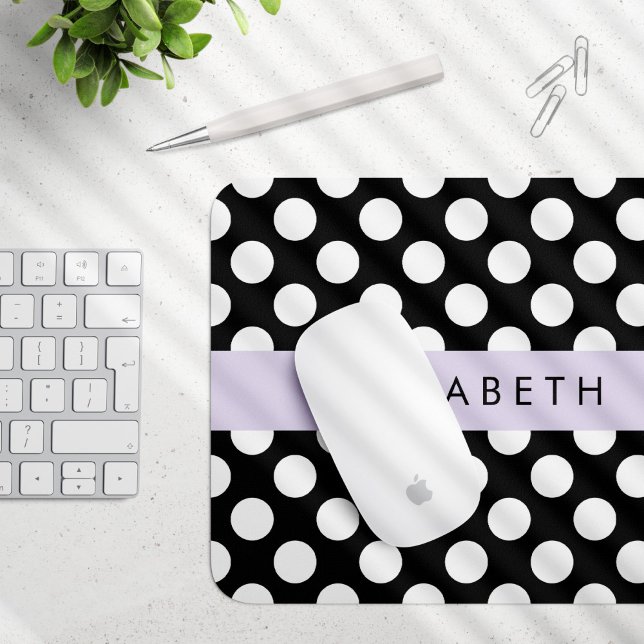 Black and White Polka Dots, Dotted, Your Name Mouse Pad (Creator Uploaded)