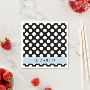 Black and White Polka Dots, Dotted, Your Name Napkin