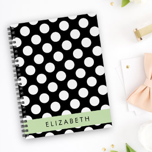 Black and White Polka Dots, Dotted, Your Name Notebook