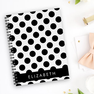 Black and White Polka Dots, Dotted, Your Name Notebook
