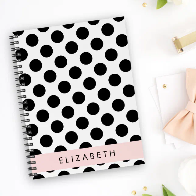 Black and White Polka Dots, Dotted, Your Name Notebook Zazzle.co.nz
