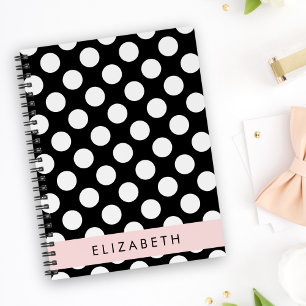 Black and White Polka Dots, Dotted, Your Name Notebook