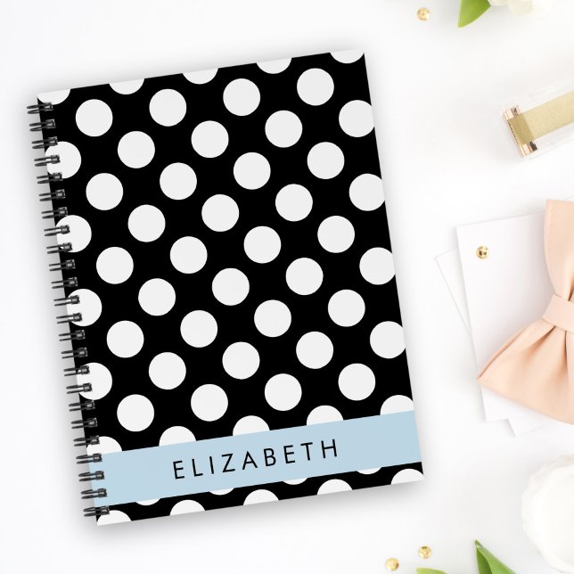 Black and White Polka Dots, Dotted, Your Name Notebook (Creator Uploaded)
