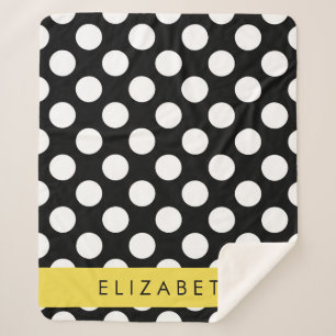 Black and White Polka Dots, Dotted, Your Name Sherpa Blanket