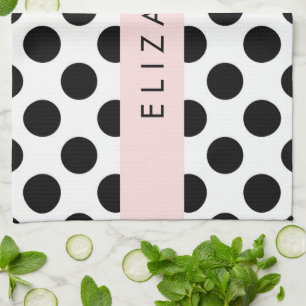 Black and White Polka Dots, Dotted, Your Name Tea Towel