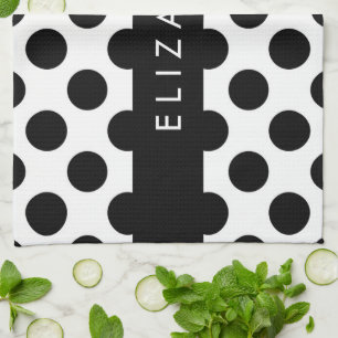 Black and White Polka Dots, Dotted, Your Name Tea Towel