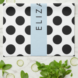 Black and White Polka Dots, Dotted, Your Name Tea Towel