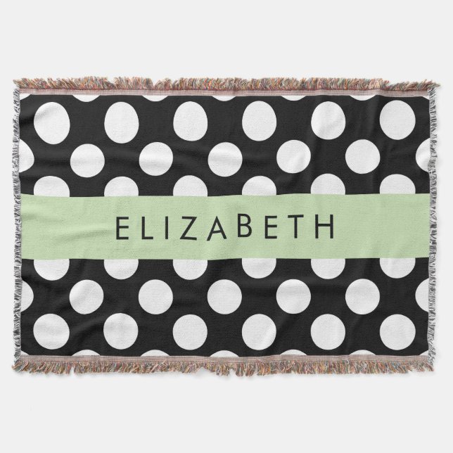 Black and White Polka Dots, Dotted, Your Name Throw Blanket (Front)
