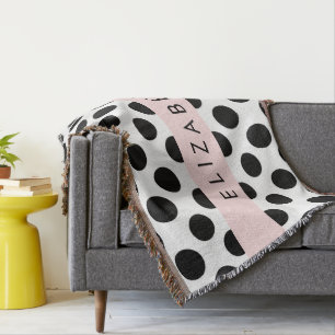 Black and White Polka Dots, Dotted, Your Name Throw Blanket