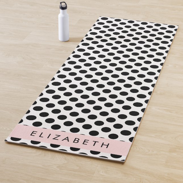 Black and White Polka Dots, Dotted, Your Name Yoga Mat (In Situ)