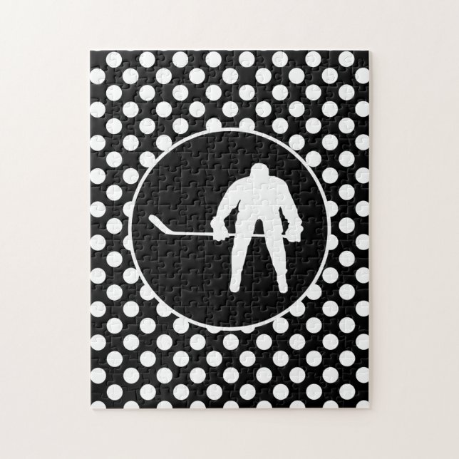 Black and White Polka Dots; Hockey Jigsaw Puzzle (Vertical)
