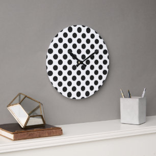 Black and White Polka Dots Large Clock