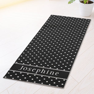 Black And White Polka Dots Pattern And Custom Name Yoga Mat