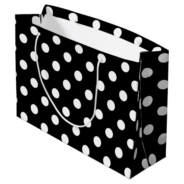 Black and White Polka Dots Pattern Large Gift Bag (Back Angled)