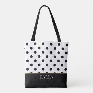 Black And White Polka Dots Pattern Monogram Tote Bag