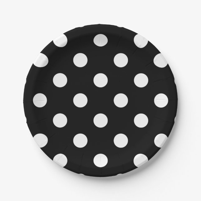 Black and White Polka Dots Pattern Paper Plate (Front)