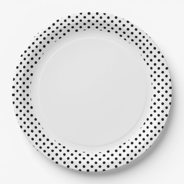 Black and White Polka Dots Pattern Paper Plate (Front)