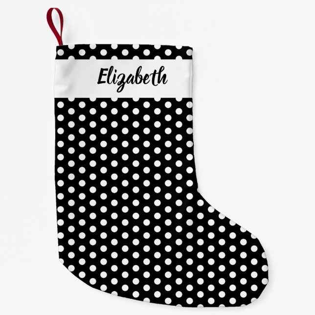 Black and White Polka Dots Personalised Custom  Small Christmas Stocking (Front)