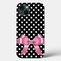 Black and white Polka dots - pink bow 