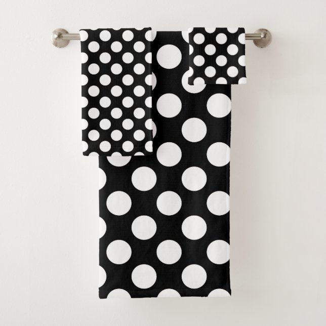 Black and White Polka Dots, Polka Dot Pattern Bath Towel Set (Insitu)