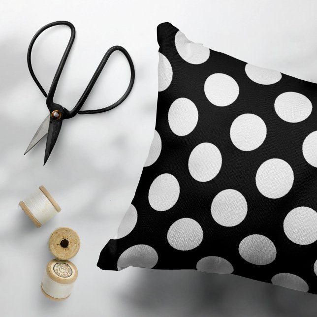 Black and White Polka Dots, Polka Dot Pattern Decorative Cushion (Creator Uploaded)