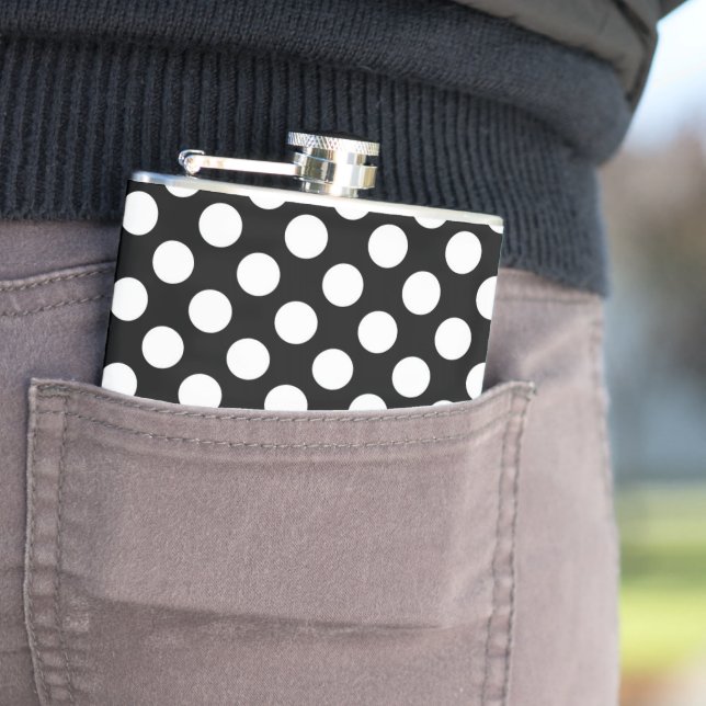 Black and White Polka Dots, Polka Dot Pattern Hip Flask (In Situ)