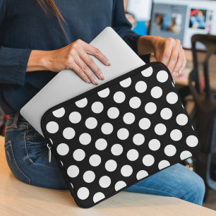 Black and White Polka Dots, Polka Dot Pattern Laptop Sleeve