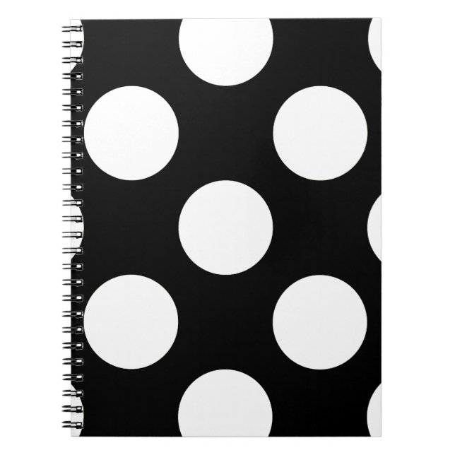 Black and White Polka Dots, Polka Dot Pattern Spiral Notebook (Front)
