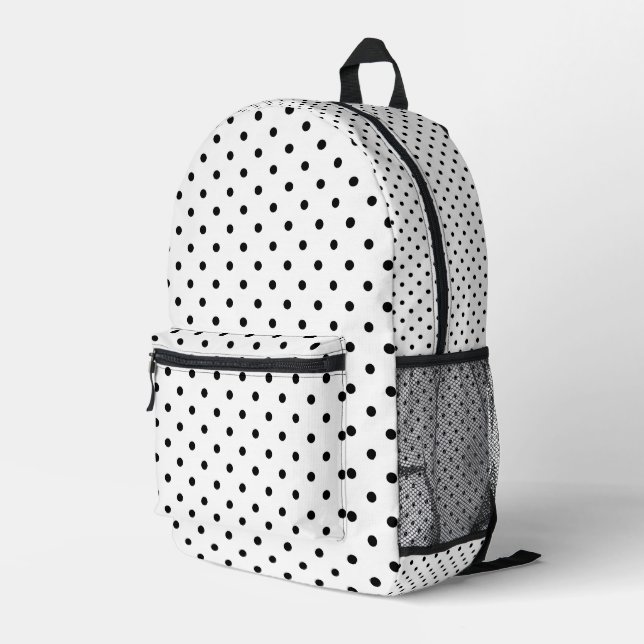Black and white polka dots printed backpack (Back Corner Right)