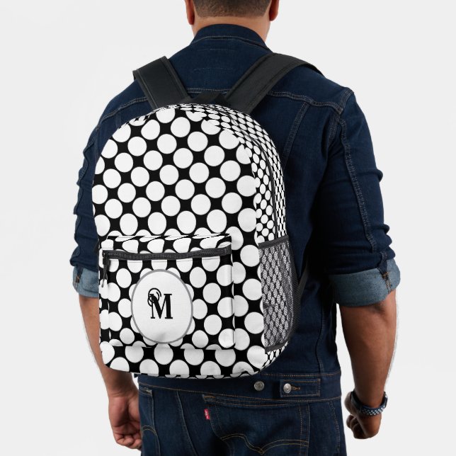Black and white polka dots printed backpack (Insitu (Model))