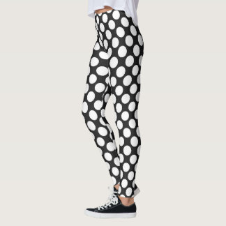 Black and White Polka Dots Retro Modern Abstract Leggings