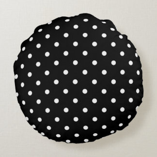 Black and white polka dots round cushion