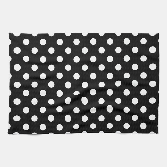 Black and White Polka Dots Tea Towel (Horizontal)
