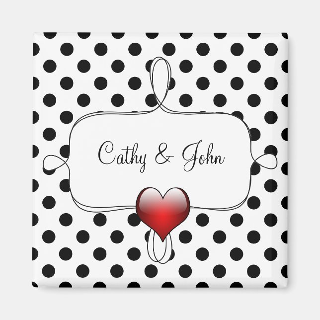 Black and White Polka Dots Wedding Magnet (Front)