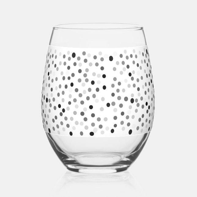 Black and White Polka Dots Wine Glass (Front)