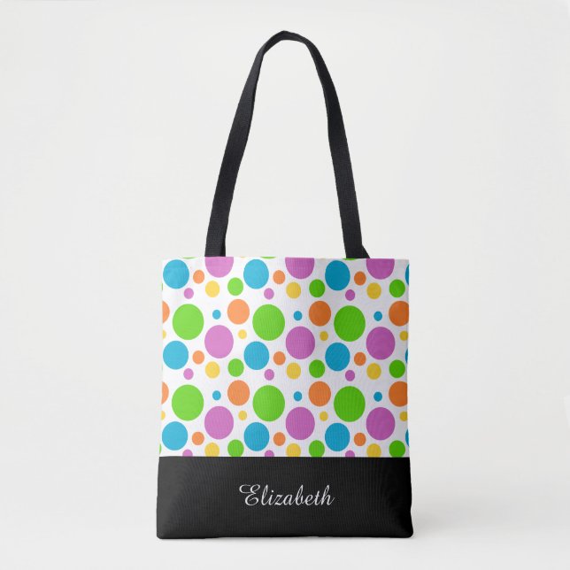 Black and White Polka Dots with Monogram Tote Bag (Front)