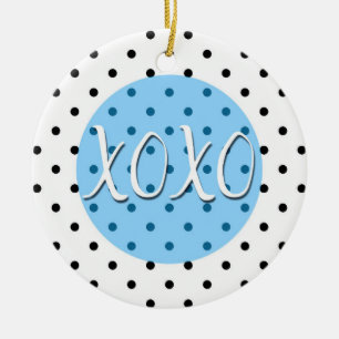 Black and White Polka Dots XOXO Hugs Kisses Ceramic Tree Decoration