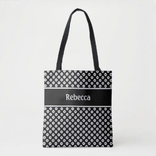Black and White Polka-Dotted Bag with Name Stripe