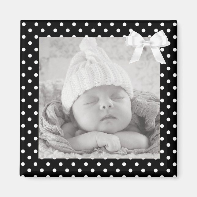 Black and White Polka Dotted Photo Magnet (Front)