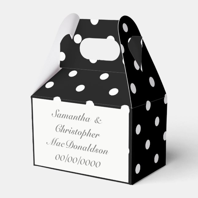 Black and white polkadot pattern wedding favour box (Back Side)