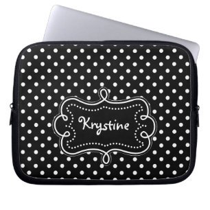 Black and White Polkadots with Name Tag Laptop Sleeve