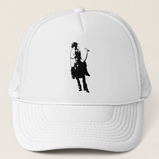 Black and White Polo Player Swinging Mallet Trucker Hat