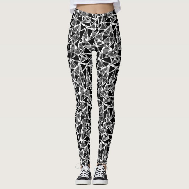 Black and white polygonal pattern leggings (Front)