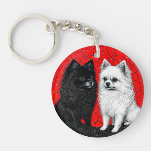 Black and white Pomeranian dogs Key Ring